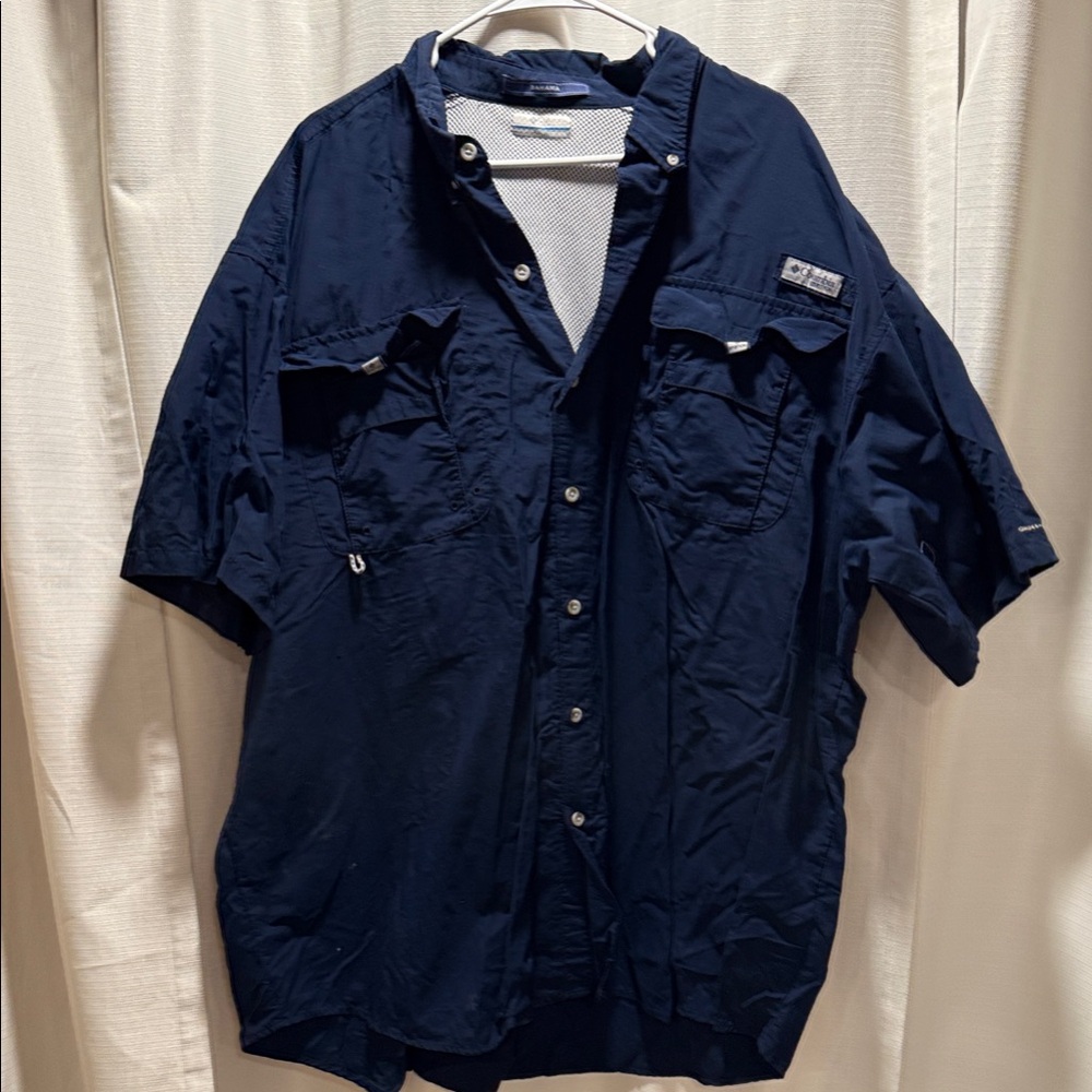 Columbia Navy Bahama Mesh-Back Fishing Shirt